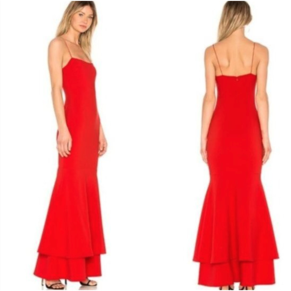 Likely Revolve Square Neck Straps Layered Mermaid Aurora Down Dress Red Size 10